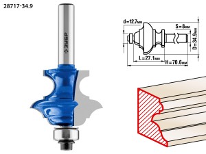 Фреза кромочная фигурная №6 D=34,9мм р.д.-27,1мм, хв-8мм d-12.7мм