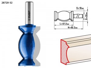 Фреза кромочная фигурная №9 D=32мм р.д.-57,2мм, хв-12мм