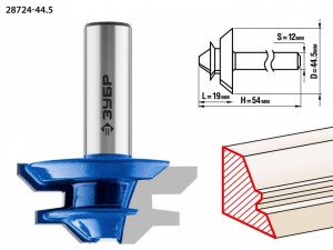 Фреза кромочная д/углового сращивания D-44,5мм, рабочая длина-19мм,хв.-12мм 28724-44.5