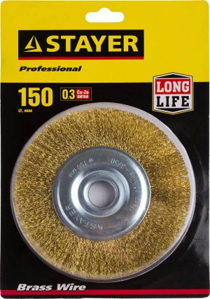 Корщетка для УШМ 150мм радиальная, мягкая, латунь STAYER PROFESSIONAL 35122-150