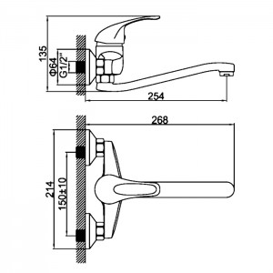 Смеситель д/кухни настенный LEDEME L4629-B