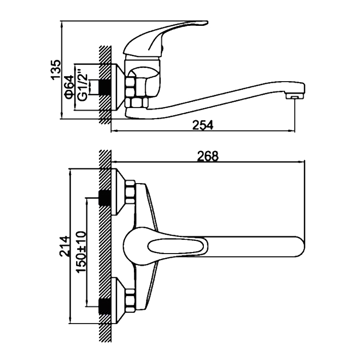 Смеситель д/кухни настенный LEDEME L4629-B