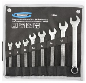 Набор ключей комбинированных 8-19мм (8 шт) CrV холодный штамп GROSS 15148