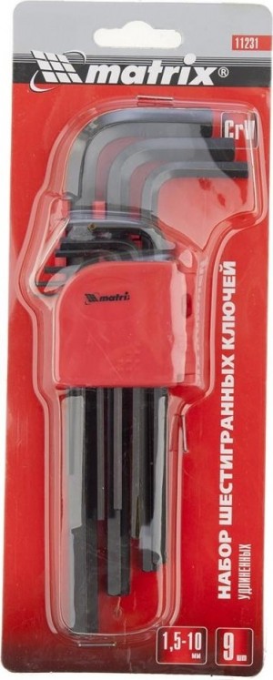 Набор ключей имбусовых 1,5-10мм CrV 9шт удлин. MATRIX 11231