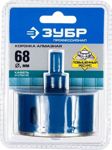 Коронка алмаз ЗУБР Профи по кафелю и стеклу d-68мм Р60 29850-68