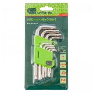 Набор ключей имбусовых TT10-TT50, 45x, короткие,закаленные, никельTamper-Torx 9шт. СИБРТЕХ 12321