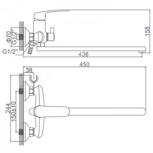Смеситель для ванны с длинным изливом LEDEME L2272