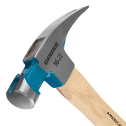 Молоток-гвоздодер 450г угол 75 магнит обрезин. рукоятка AMERICAN HICKORY Gross 10418