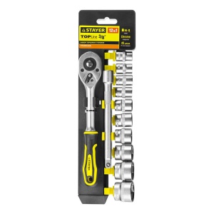 Набор торцевых головок 3/8'' 10-24мм+трещотка (12предм) STAYER 27752-H12